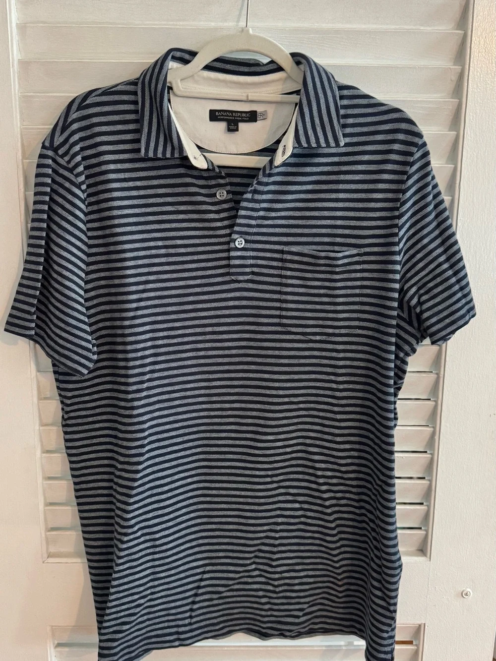 Banana Republic Men’s Navy and Light Gray Striped Polo